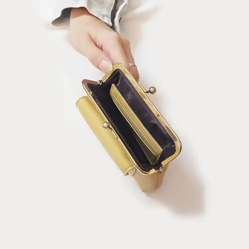 Lavogel Kiss Lock Coin Purse with Credit Card Slot for Women, 16cm (6.3") Yellow | Vintage Style Change Pouch thumbnail 3