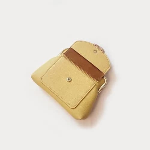 Lavogel Kiss Lock Coin Purse with Credit Card Slot for Women, 16cm (6.3") Yellow | Vintage Style Change Pouch thumbnail 4