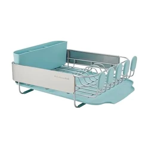 KitchenAid Compact Rust Resistant Dish Rack with Removable Flatware Caddy & Self-Draining Drainboard | Mineral Water thumbnail 1