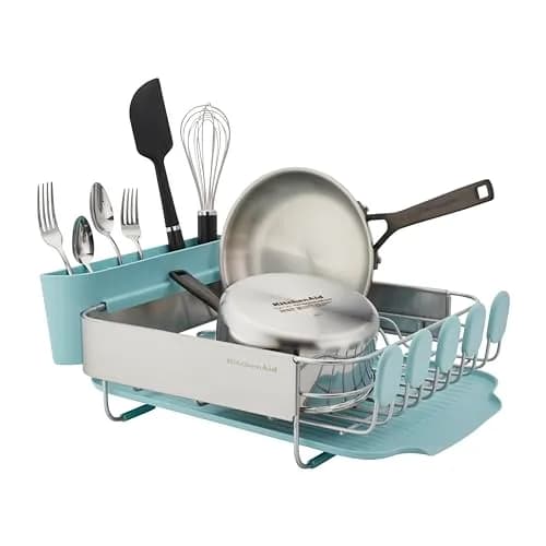 KitchenAid Compact Rust Resistant Dish Rack with Removable Flatware Caddy & Self-Draining Drainboard | Mineral Water thumbnail 7