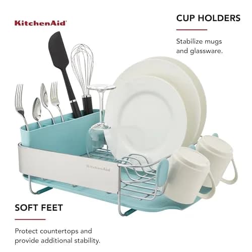 KitchenAid Compact Rust Resistant Dish Rack with Removable Flatware Caddy & Self-Draining Drainboard | Mineral Water thumbnail 3