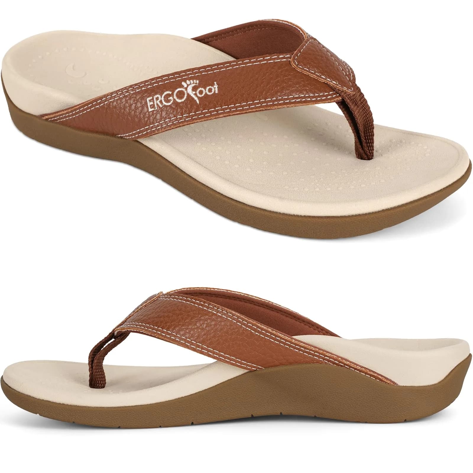 ERGOfoot Orthotic Flip Flops with Arch Support for Men Women Black 3cm (1.18in) Heel — Brown / 12 Wide Women/11 Men