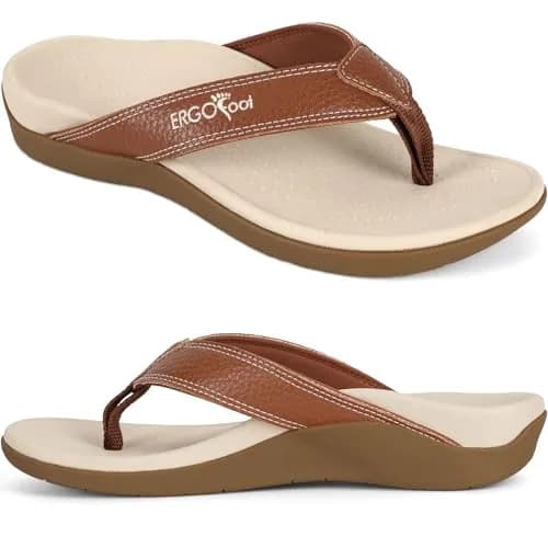 ERGOfoot Orthotic Flip Flops with Arch Support for Men Women Brown 3cm (1.18in) | Supportive Footwear for Flat Feet and Plantar Fasciitis thumbnail 1