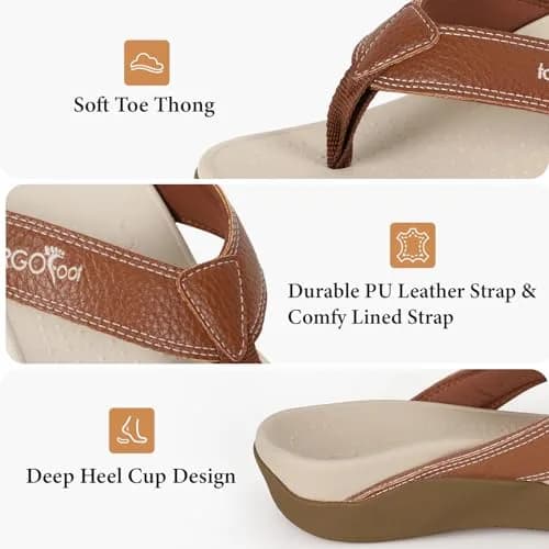 ERGOfoot Orthotic Flip Flops with Arch Support for Men Women Brown 3cm (1.18in) | Supportive Footwear for Flat Feet and Plantar Fasciitis thumbnail 5