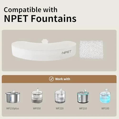 NPET Upgraded Design 4 Pack Replacement Filters & Sponges for WF050/WF100/WF210 Cat Fountain | 5-Stage Filtration thumbnail 6