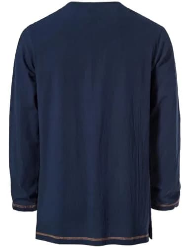 JEMITOP Men's Pure Cotton Vintage Renaissance Costume Shirt Navy Blue XXL | Breathable Fabric for Indian Climate thumbnail 5