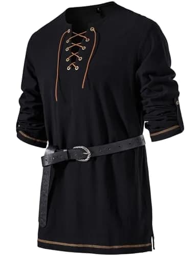 JEMITOP Men's Pure Cotton Vintage Renaissance Costume Shirt Black | Long Sleeve thumbnail 1