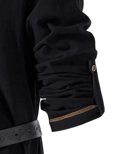 JEMITOP Men's Pure Cotton Vintage Renaissance Costume Shirt Black | Long Sleeve thumbnail 6