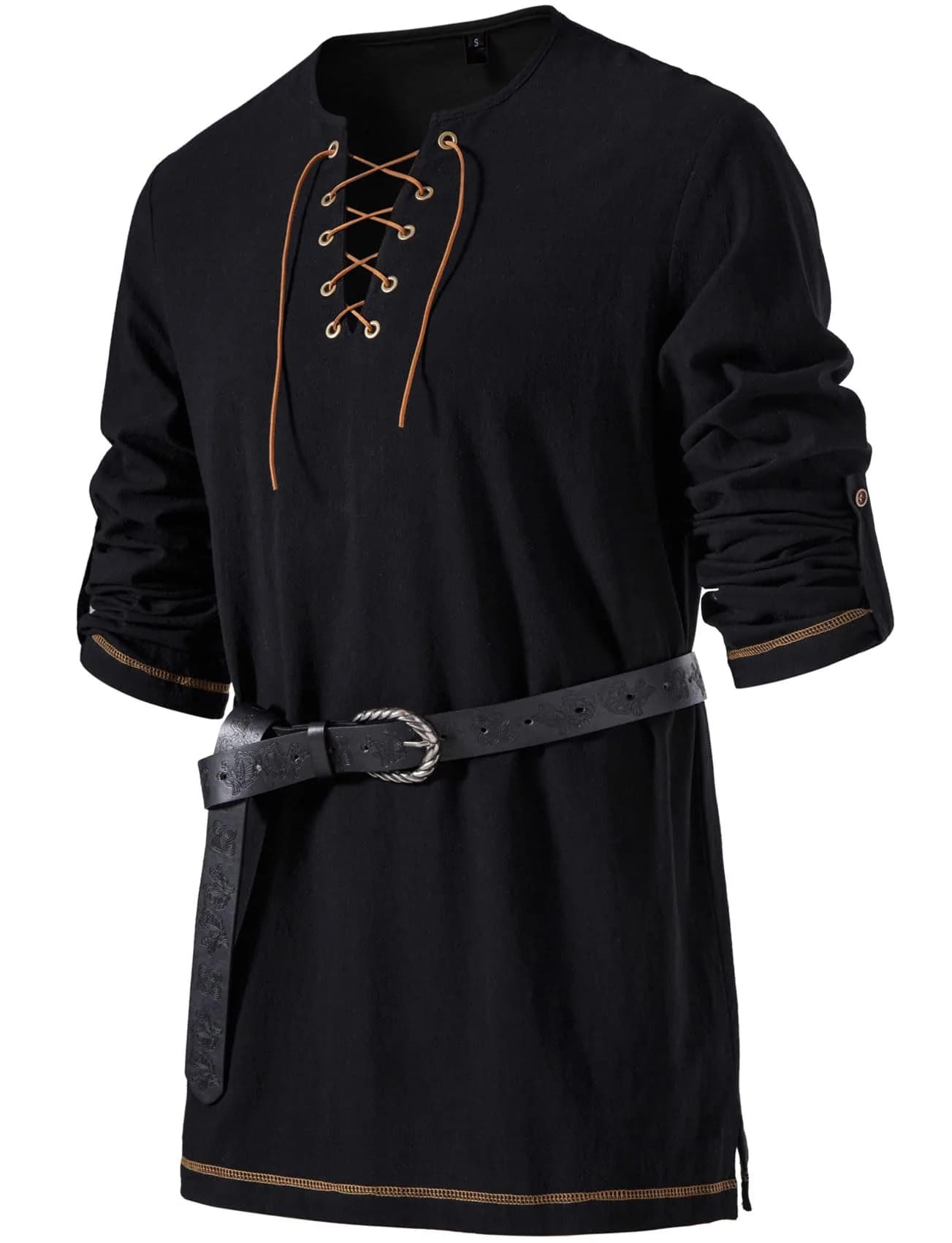JEMITOP Men's Pure Cotton Vintage Renaissance Costume Shirt Black | Long Sleeve