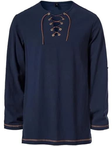 JEMITOP Men's Renaissance Costume Retro Lace Up Shirt Navy Blue L | Authentic USA Import for Indian Cosplay thumbnail 4