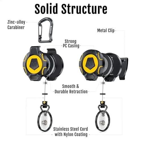 MNGARISTA Retractable Badge Holder Keychain 2 Pack | Heavy Duty with Belt Clip & Carabiner thumbnail 4