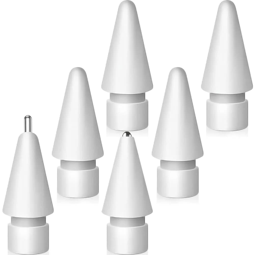 SIXFU Apple Pencil Tips Set | Durable Metal Tips for iPad Pencil (4 PCS) | Compatible with Apple Pencil Pro/USB-C/1st/2nd Gen — White 6 PCS (4 Replacement+1 Pen Like+1 Metal Point)