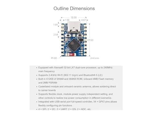 waveshare ESP32-S3 Mini Development Board with Wi-Fi & Bluetooth 5, 240MHz Dual-Core, USB-C | Single Board Computer for India thumbnail 7