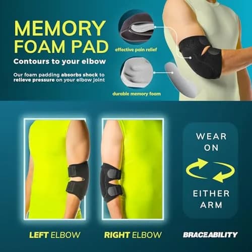 BraceAbility Padded Elbow Brace L/XL | Compression Arm Sleeve with Memory Foam Cushion for Joint Pain, Bursitis, Arthritis & Tendonitis Relief | 21.3 cm (8.4 in) - 35.6 cm (14 in) Circumference thumbnail 4