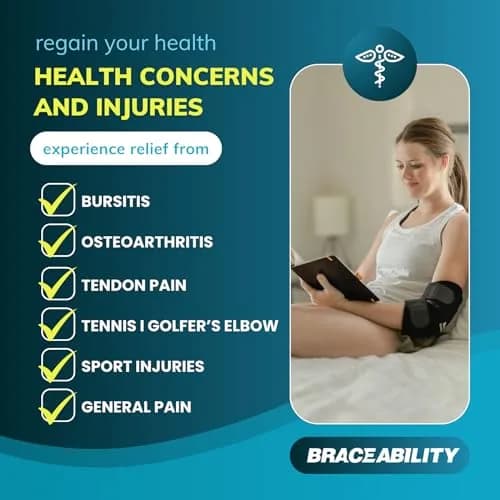 BraceAbility Padded Elbow Brace L/XL | Compression Arm Sleeve with Memory Foam Cushion for Joint Pain, Bursitis, Arthritis & Tendonitis Relief | 21.3 cm (8.4 in) - 35.6 cm (14 in) Circumference thumbnail 7