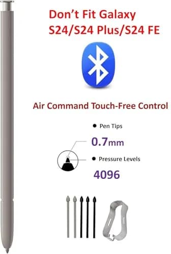 SLQ S Pen Replacement for Samsung Galaxy S24 Ultra 5G | 4096 Pressure Sensitivity, Bluetooth, 5x Tips (Gray) thumbnail 2