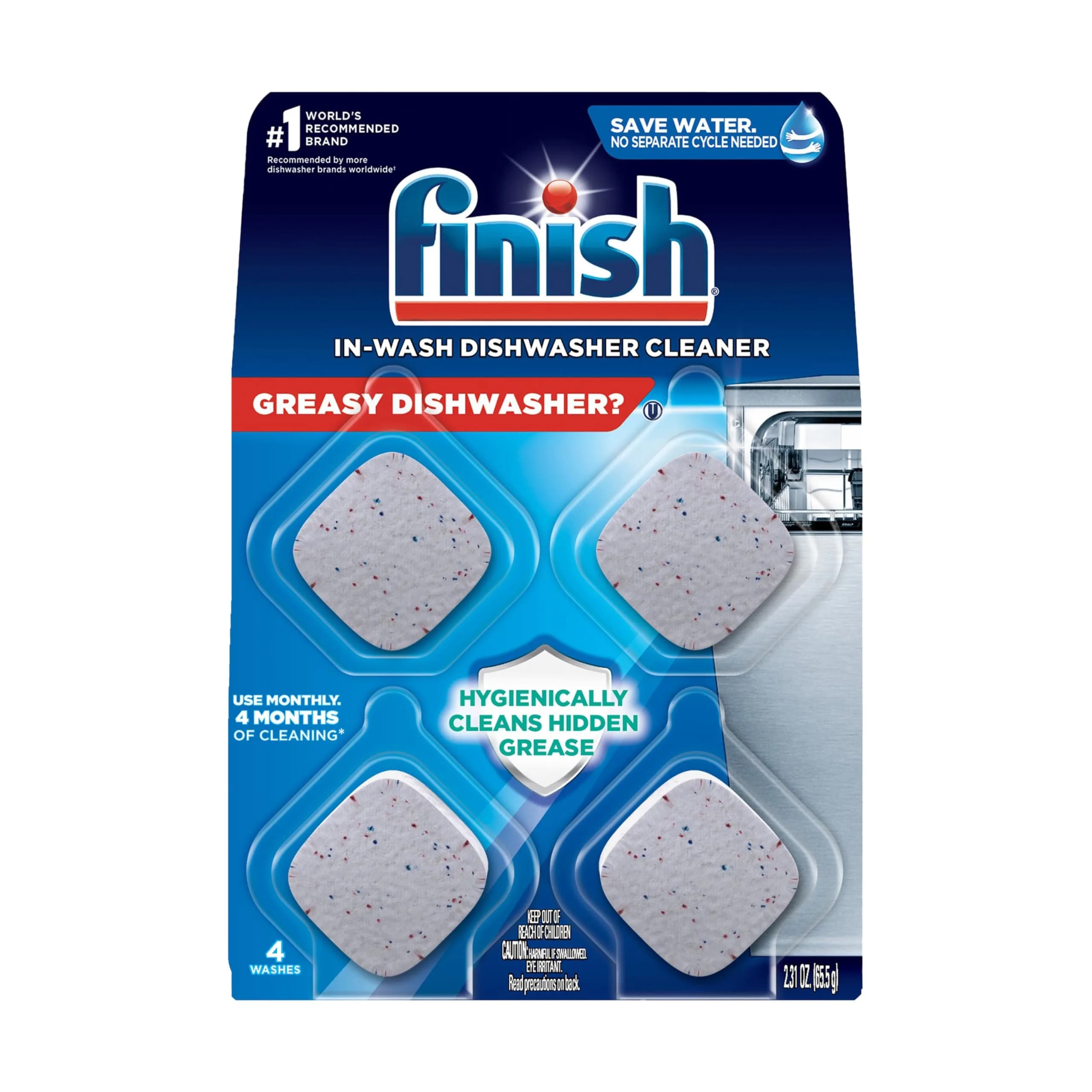 Finish Dishwasher Cleaner Tablets 4 Count | Deep Cleans Grease & Grime, Fights Odors
