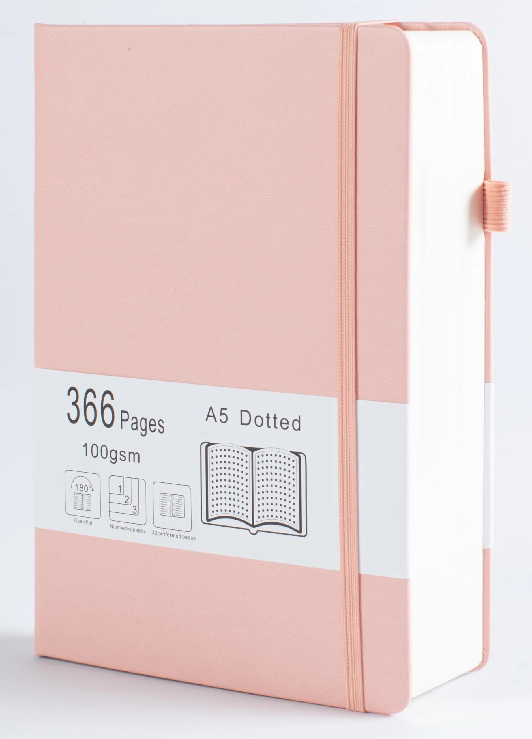 VOLINOTE Thick Bullet Notebook with 366 Numbered Pages, A5 Dotted Journal 21.5 cm (8.5" x 5.7") | 100GSM Dot Grid Paper for Writing — Pink