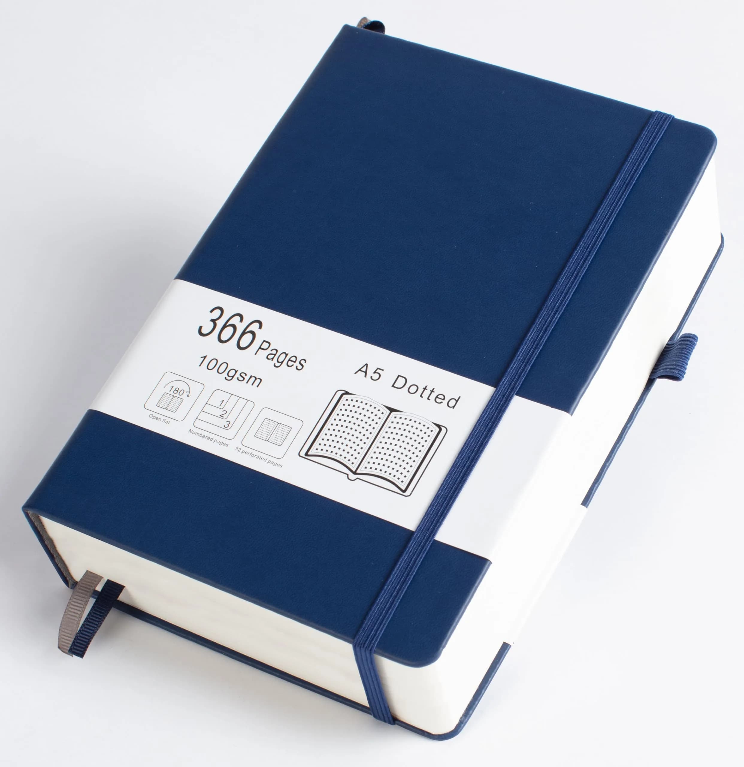 VOLINOTE Thick Bullet Notebook with 366 Numbered Pages, A5 Dotted Journal 21.5 cm (8.5" x 5.7") | 100GSM Dot Grid Paper for Writing — Navy