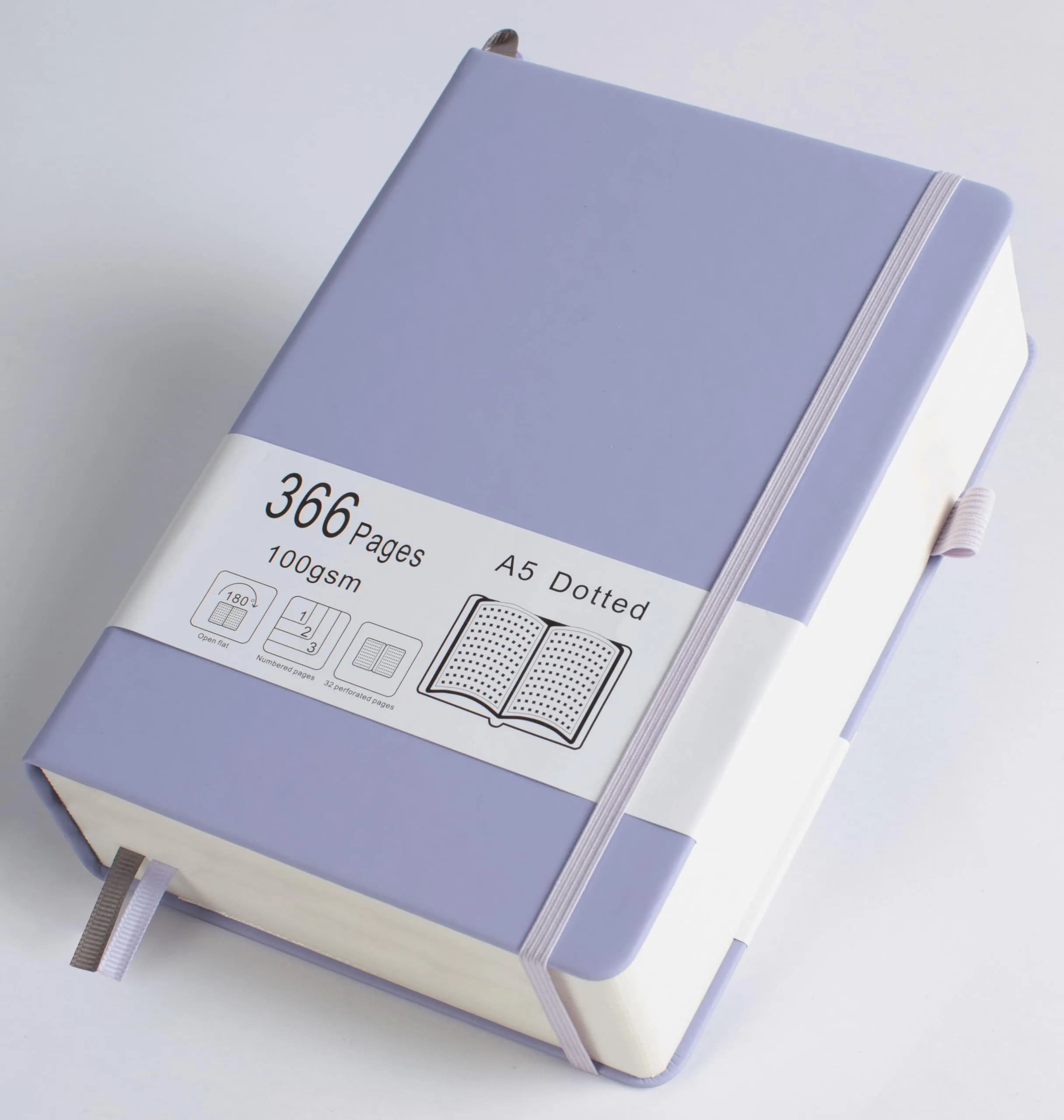 VOLINOTE Thick Bullet Notebook with 366 Numbered Pages, A5 Dotted Journal 21.5 cm (8.5" x 5.7") | 100GSM Dot Grid Paper for Writing — Lavender