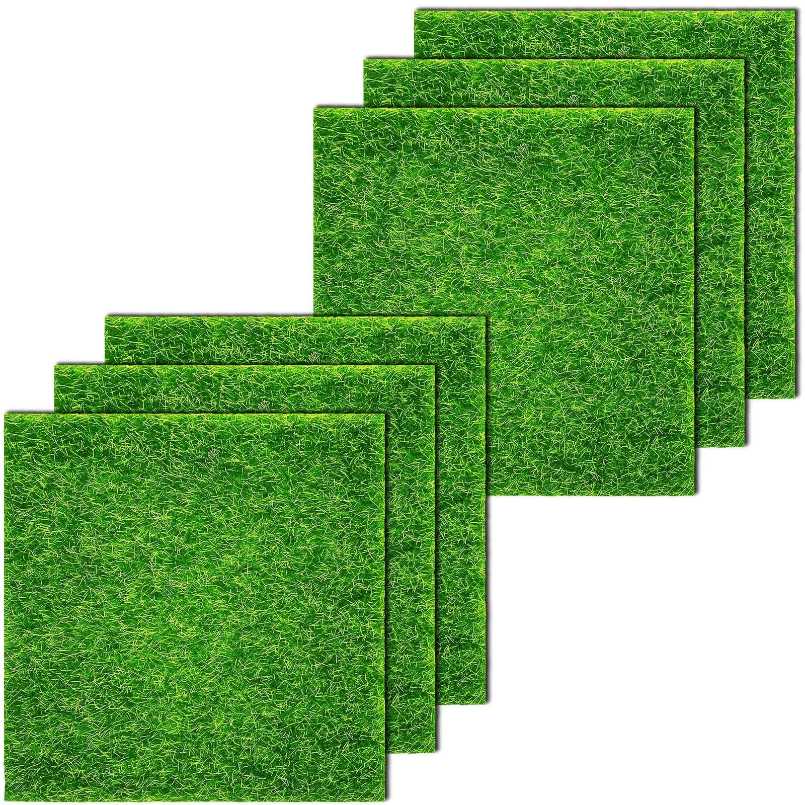 KISEER Miniature Artificial Craft Grass 6 Pack 6x6 Inches | Realistic Green Lawn for Fairy Gardens & DIY Decor — 12 x 12