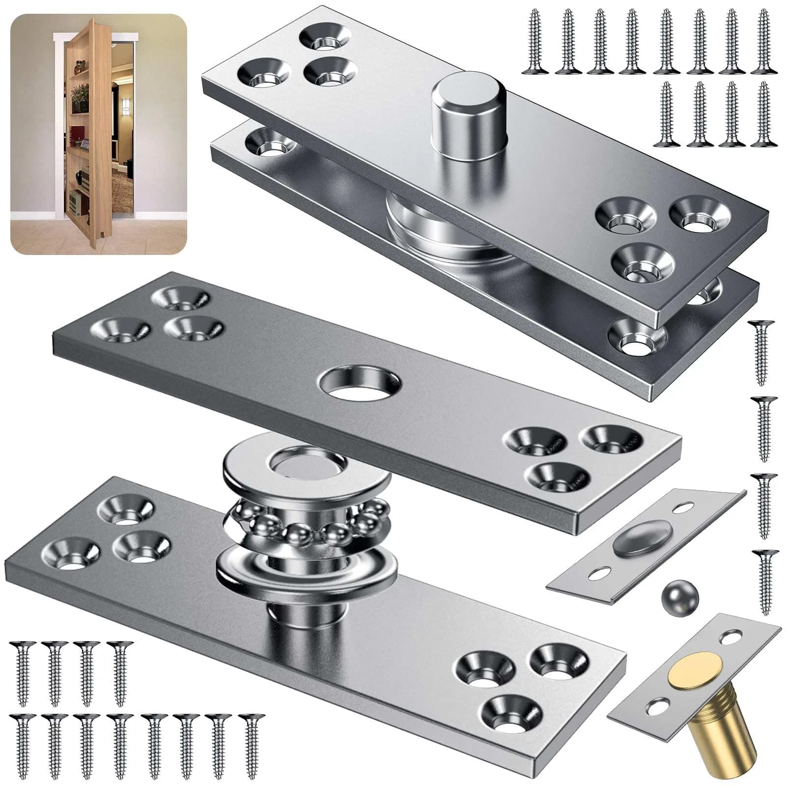 SKMYL Heavy Duty Hidden Door Hinge Pivot Hinge 10.9 cm (4.3 in) 220 lb Capacity | Concealed Door Hardware Kit for Secret Rooms — Center Mount 300lbs 1 Set