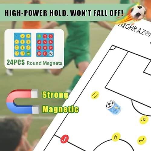 HIGHRAZON Magnetic Soccer Coaches Clipboard, White Double-Sided Dry Erase Board, Tactics Whiteboard with Magnetic Stickers & Markers thumbnail 5