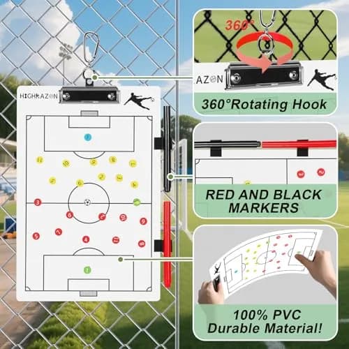 HIGHRAZON Magnetic Soccer Coaches Clipboard, White Double-Sided Dry Erase Board, Tactics Whiteboard with Magnetic Stickers & Markers thumbnail 6