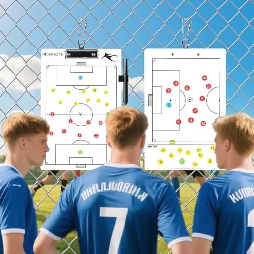HIGHRAZON Magnetic Soccer Coaches Clipboard, White Double-Sided Dry Erase Board, Tactics Whiteboard with Magnetic Stickers & Markers thumbnail 2