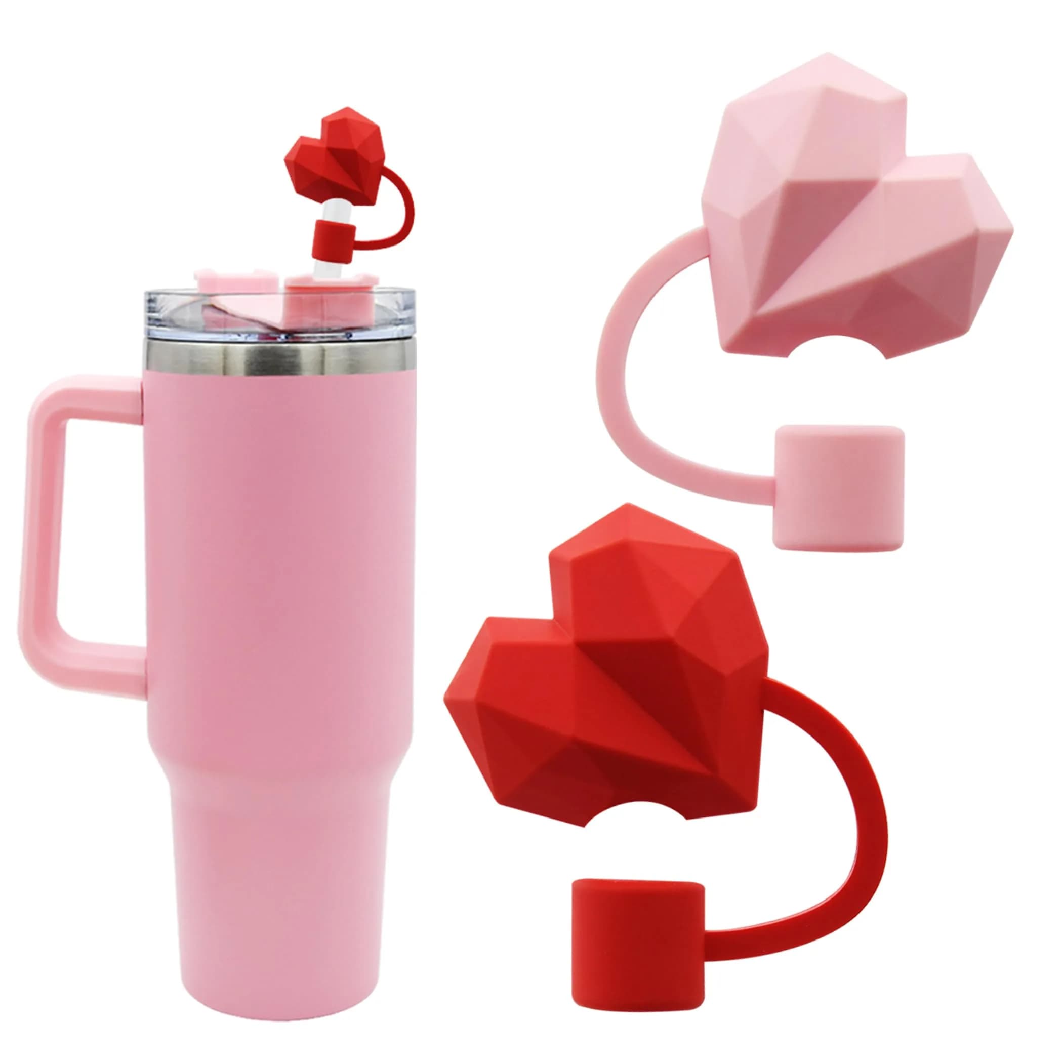 Meitesti Straw Cover Cap for Stanley Cup | Heart-shaped Straw Topper Compatible with 30 & 40 Oz Tumbler with Handle, 10mm Straw Tips, 2pcs - main product image
