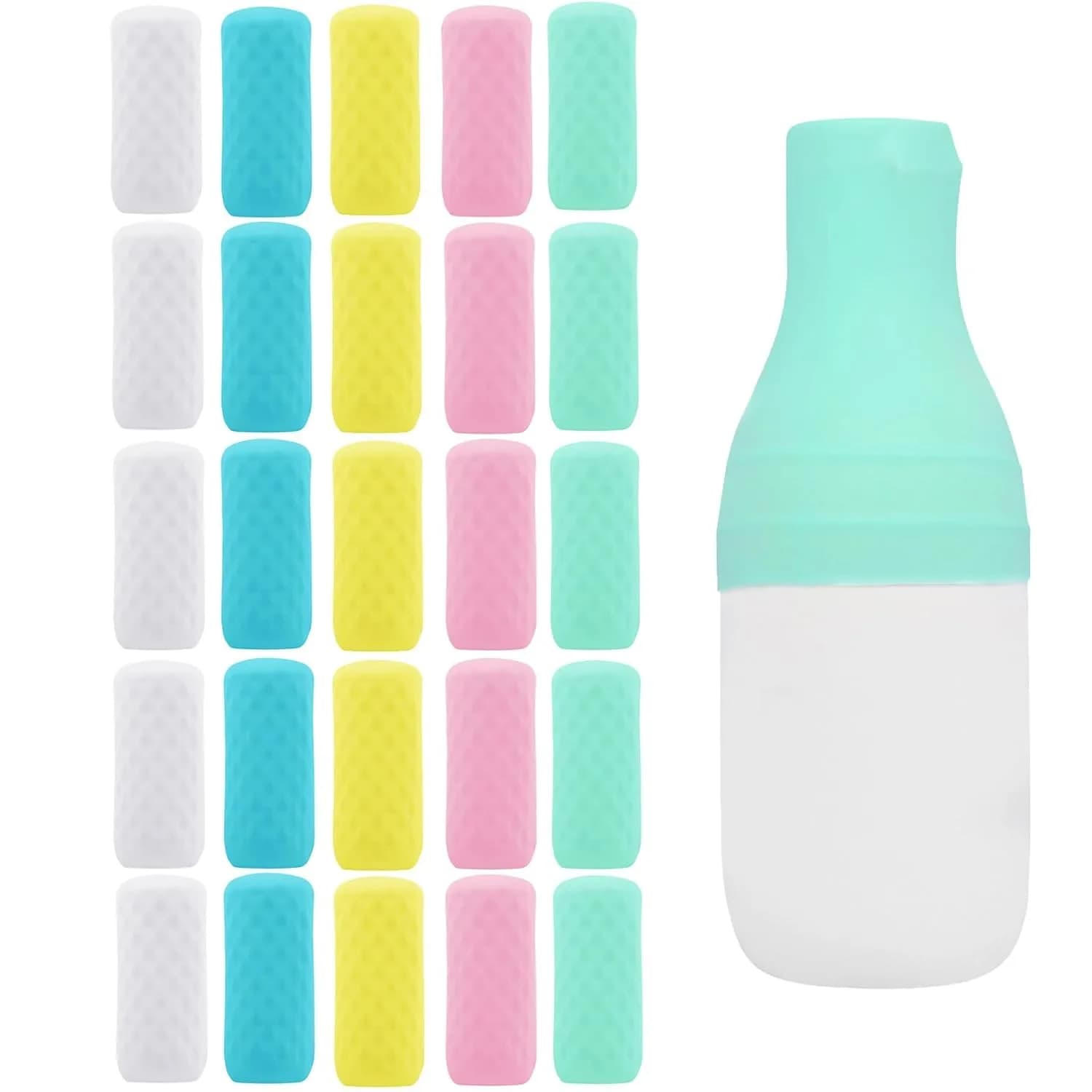 FOROUME 25 Pack Silicone Bottle Covers Leak Proof Travel Accessories in 5 Colors