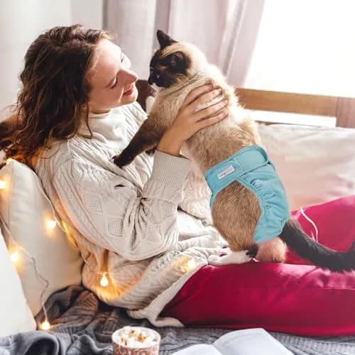 Langsprit Reusable Cat Diapers Large Waist 16-18 inches | Washable & Leak-Free for Male & Female Cats thumbnail 4
