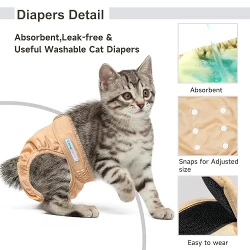 Langsprit Reusable Cat Diapers Large Waist 16-18 inches | Washable & Leak-Free for Male & Female Cats thumbnail 2