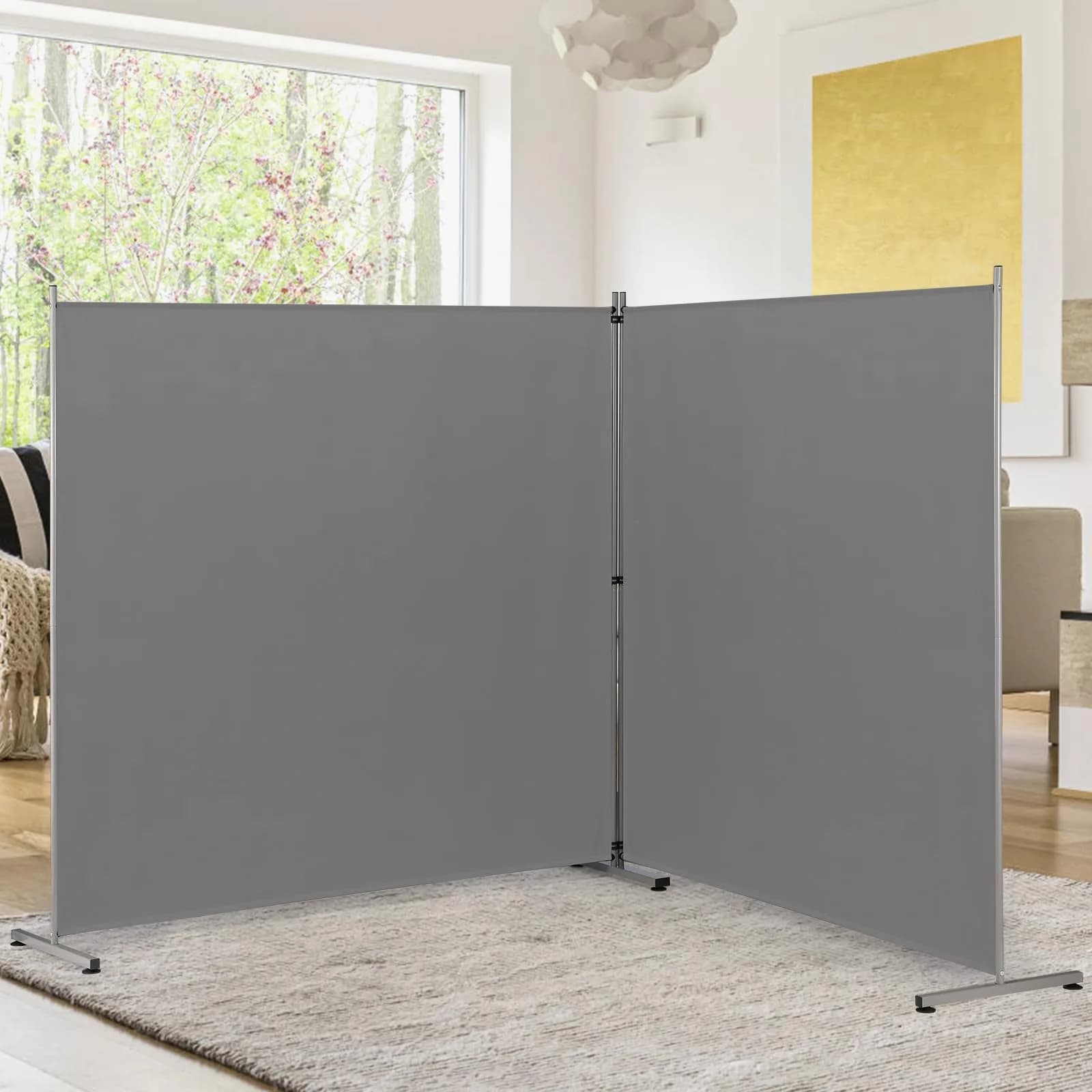 Rantila Gray 2-Panel Folding Room Divider 366cm (142" W x 71" H) | Freestanding Privacy Screen for Home & Office