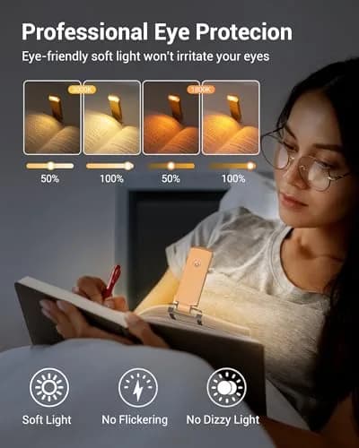 DEWENWILS LED USB Rechargeable Book Light, Clip on Reading Light Peach Fuzz | Eye-protection & Portable thumbnail 2