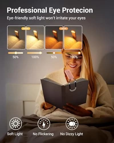 DEWENWILS USB Rechargeable LED Book Light for Reading in Bed | Eye-Care Amber & Warm White, Portable & Flexible (70-120c) thumbnail 2