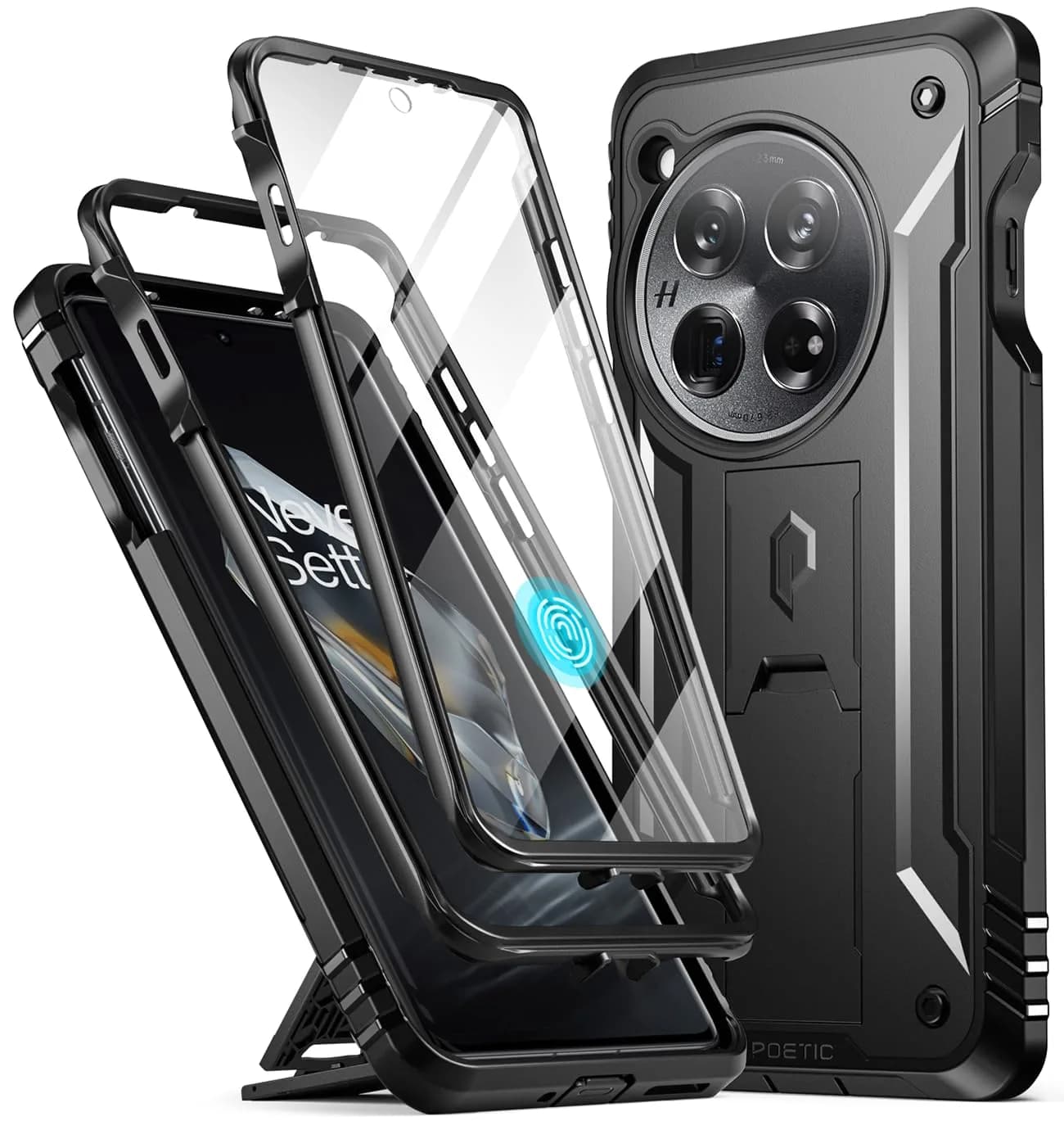 Poetic Revolution Case for OnePlus 12 5G Black | Full Body Rugged Shockproof with Kickstand & Screen Protector - main product image
