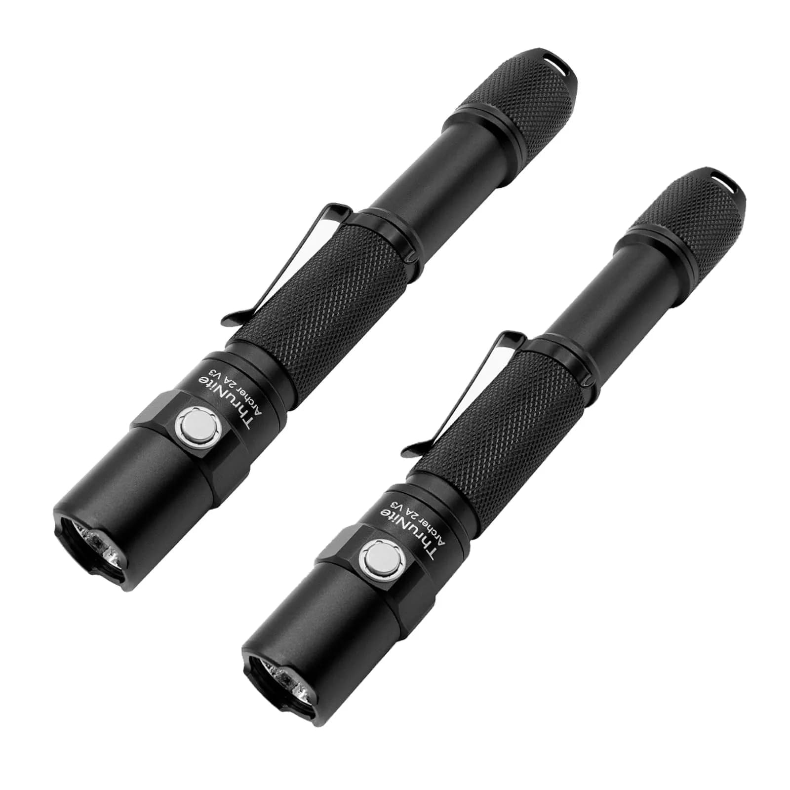 ThruNite Archer 2A C LED Rechargeable Flashlight 1018 Lumens | Waterproof, USB-C, Dual Switch — Archer 2A V3 Black Cool White (2PCS)