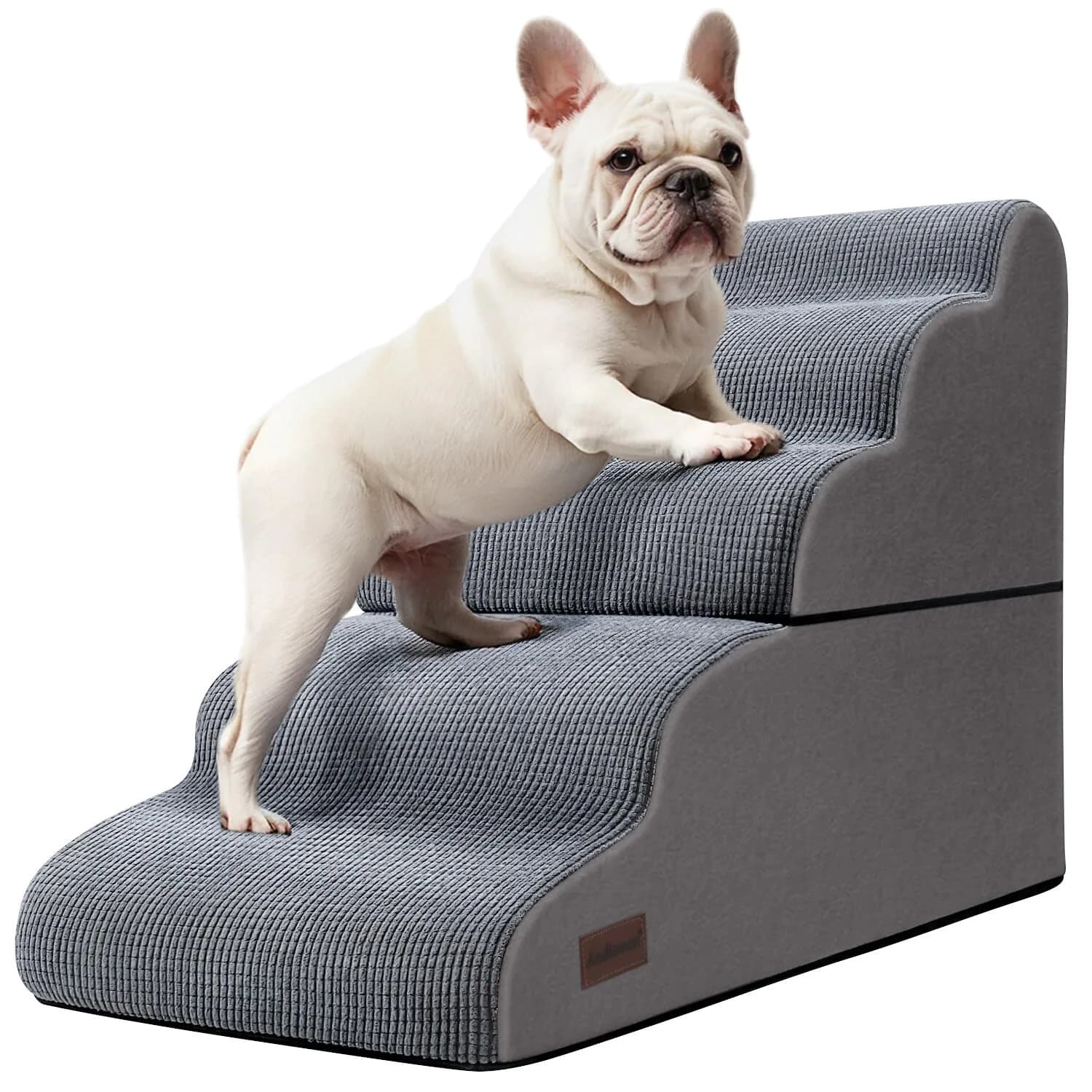 aodisman Dog Stairs for Small Dogs and Cats | 3-Step Pet Ramp for Bed & Couch with Non-Slip Design — Grey