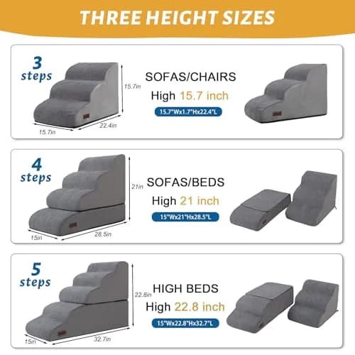 aodisman 5-Step Dog Stairs and Ramp for High Bed 68.58cm (27 inches) | Stable Support for Small Dogs & Cats thumbnail 3