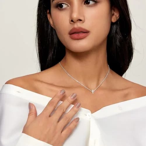 HERIER Cross Necklace for Women 14K Gold Plated | Small Silver Cross Pendant, Trendy & Elegant (70-120 chars) thumbnail 2