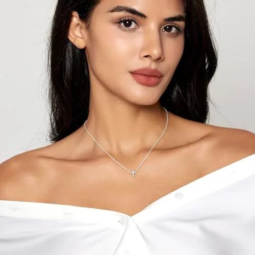 HERIER Cross Necklace for Women 14K Gold Plated | Small Silver Cross Pendant, Trendy & Elegant (70-120 chars) thumbnail 3