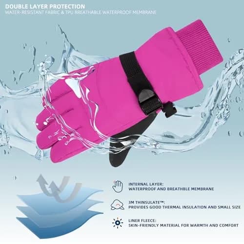 AMYIPO Kids Winter Snow Ski Gloves B - Rose | Water Resistant & Windproof (6-8 Years) thumbnail 4