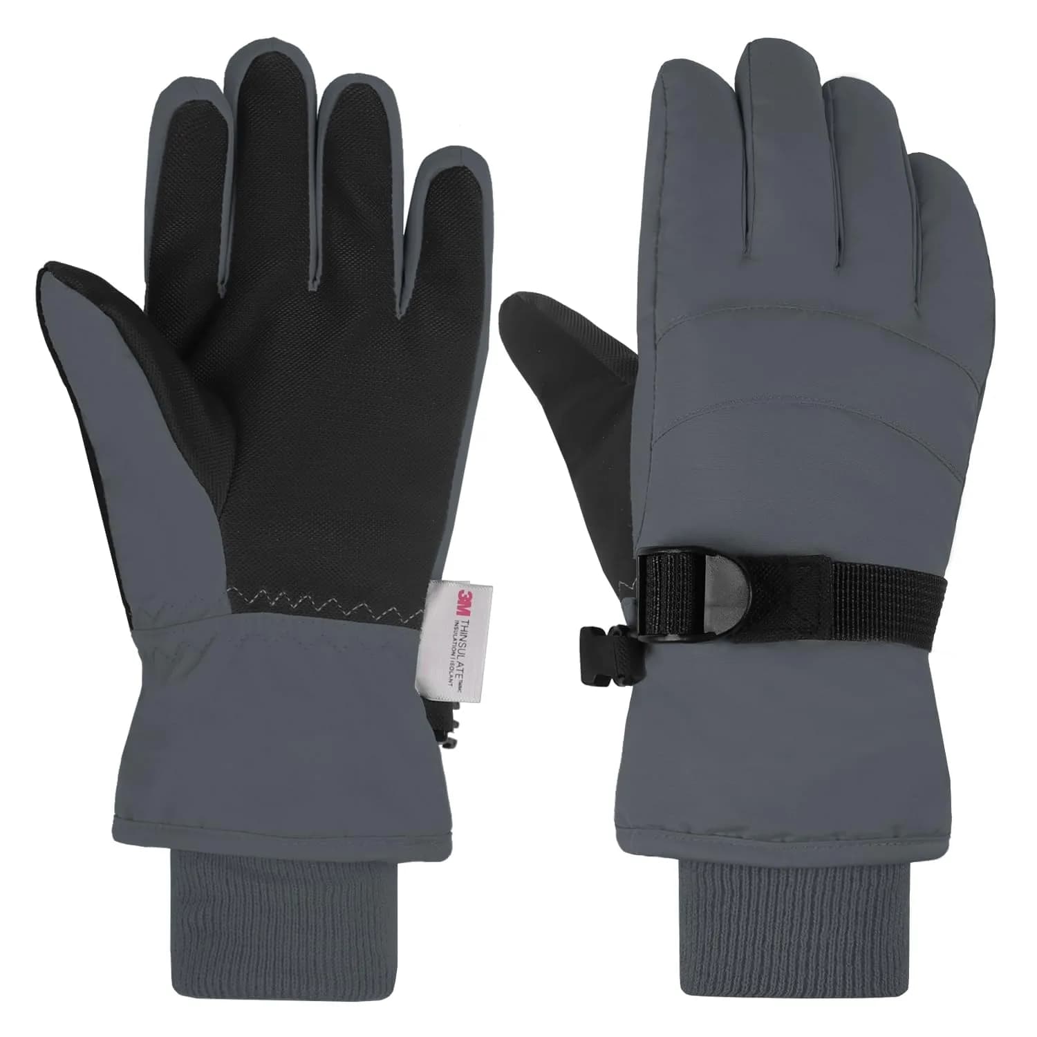 AMYIPO Kids Winter Snow Ski Gloves for Boys Girls (Pink, 4-5 Years) | Water-Resistant & Windproof Fleece Lined — B - GRAY
