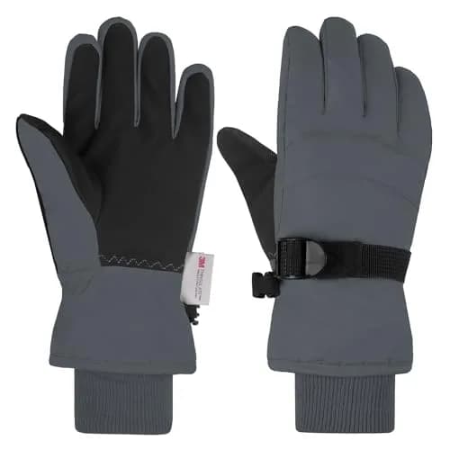 AMYIPO Kids Winter Snow Ski Gloves for Boys Girls, 3-4 Years (Gray) | Water-Resistant & Windproof thumbnail 1