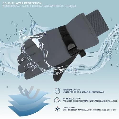 AMYIPO Kids Winter Snow Ski Gloves for Boys Girls, 3-4 Years (Gray) | Water-Resistant & Windproof thumbnail 4