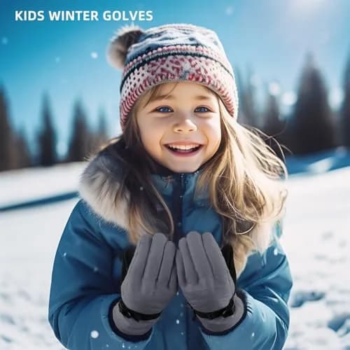 AMYIPO Kids Winter Snow Ski Gloves for Boys Girls, 3-4 Years (Gray) | Water-Resistant & Windproof thumbnail 5