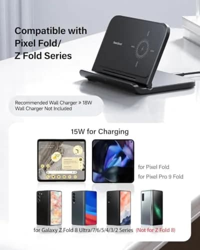 SwanScout Fast Wireless Charger for Samsung Z Fold 8 Ultra/7/Pixel Fold | Foldable Travel Safe thumbnail 2