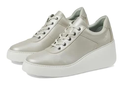 Fly London Dipo638fly Women's Silver Sneakers | 2.5 Inch Wedge Heel, Genuine Leather, Casual Comfort thumbnail 2