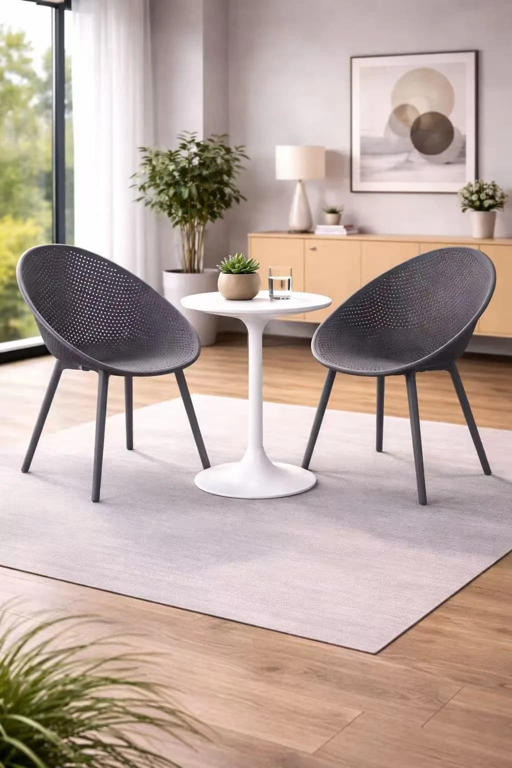2xhome Modern Patio Dining Chairs | Perforated Egg-Shaped Weather Resistant Set of 2 — Gray